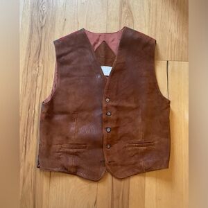Vintage JJ Farmer Cognac Leather Vest, Size Large